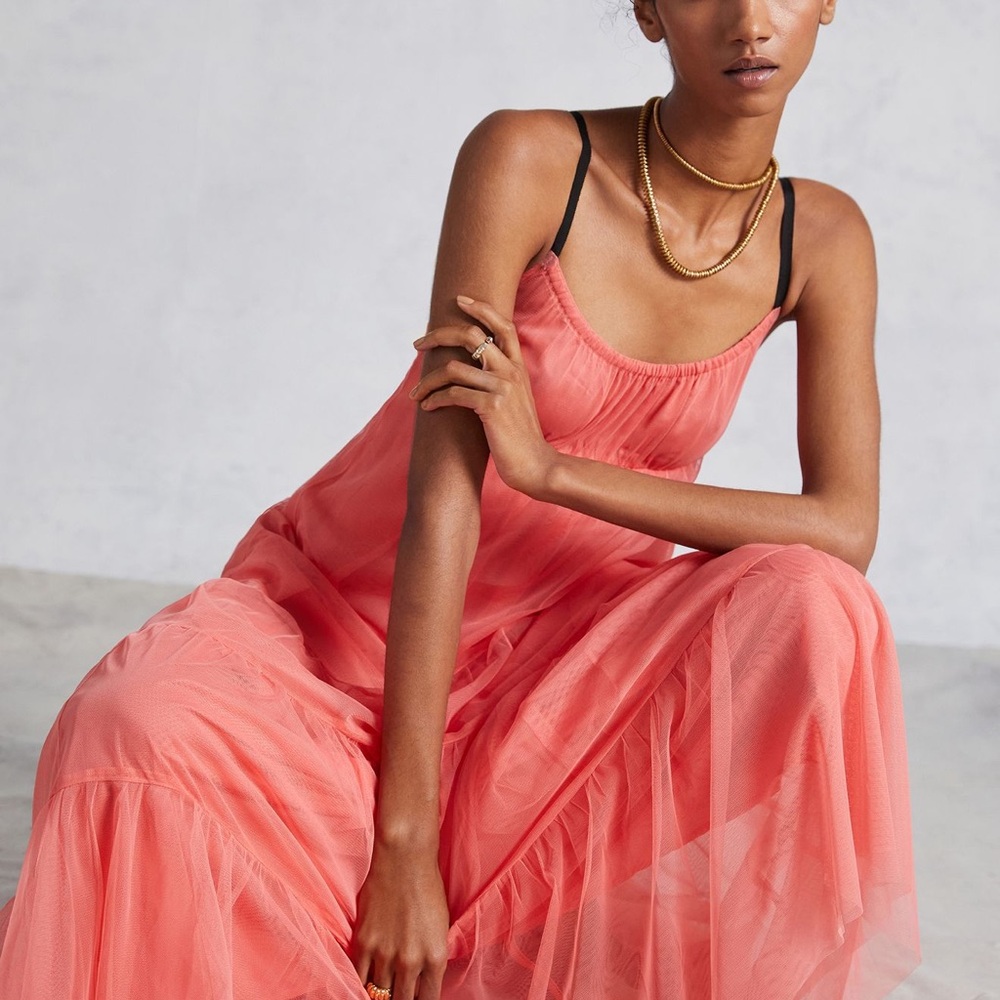 Anthropologie Maeve Tulle Midi Coral Dress